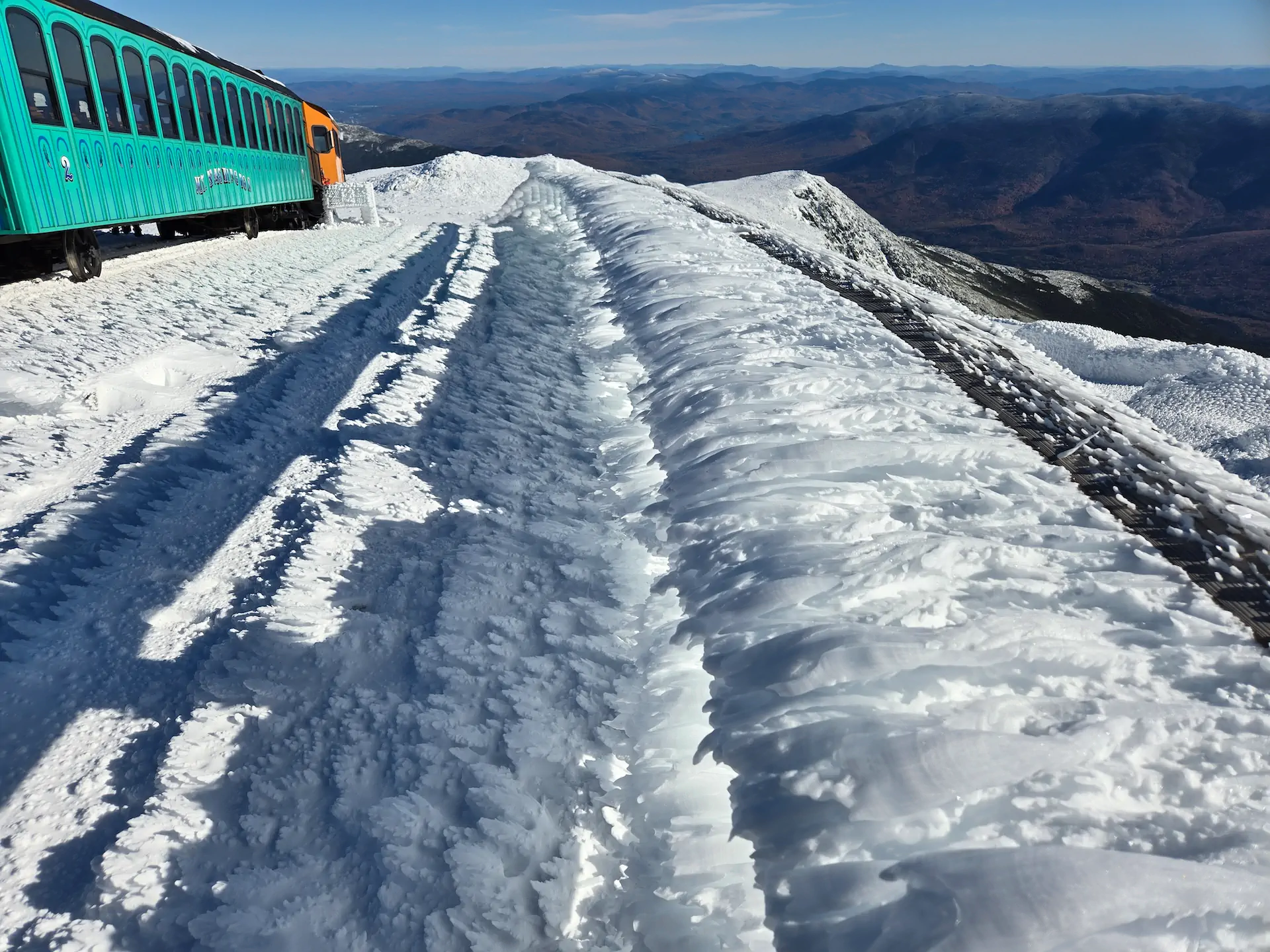 Connected train car sunny snow